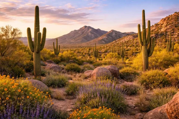 sonoran desert landscape with saguaro cactus in Scottsdale Arizona