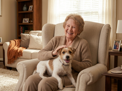 Active senior enjoying pet friendly assisted living accommodations in Scottsdale at Torbrook Assisted Living.