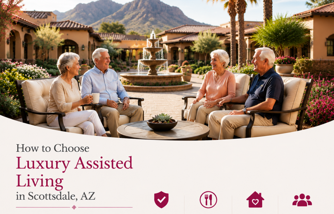 How to choose luxury assisted living in Scottsdale AZ with a boutique senior living community featuring personalized care, 24/7 awake caregivers, elegant outdoor spaces, and a comfortable lifestyle designed for seniors.